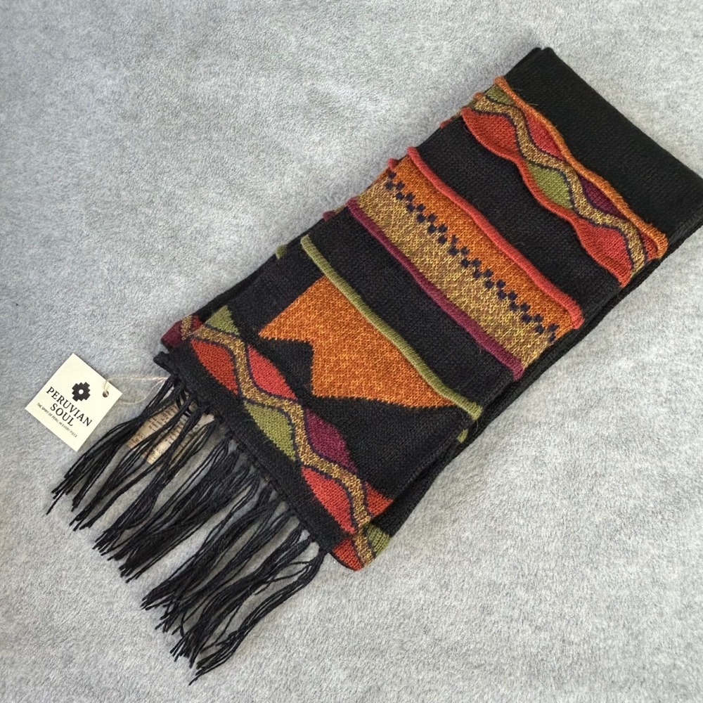 Peruvian Alpaca Wool Beanie Scarf 2 in 1 Knit Black Sky Cabincore Peruvian Soul - Picture 12 of 14